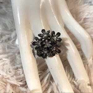 Vintage Y2K Gunmetal &Rhinestone Funky Floral Statement Costume Cocktail Jewelry